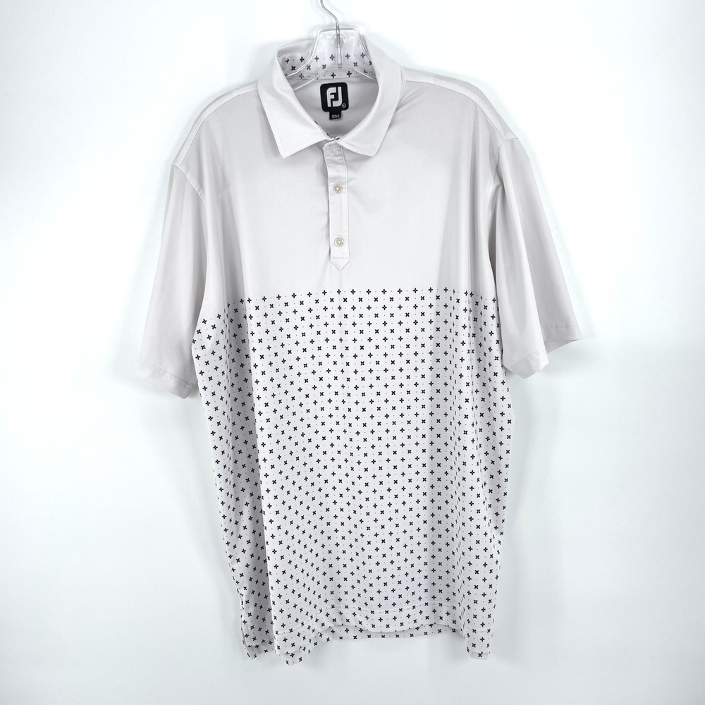 FootJoy Mens XL White Geometric Print Short Sleeve Golf‎ Polo Shirt 88112S-L SA2 - Picture 2 of 9
